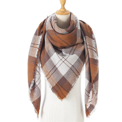 Bufanda de Cashmira Artificial Otoño Invierno Triangular Pareja Cuadros Cálida - Image 37