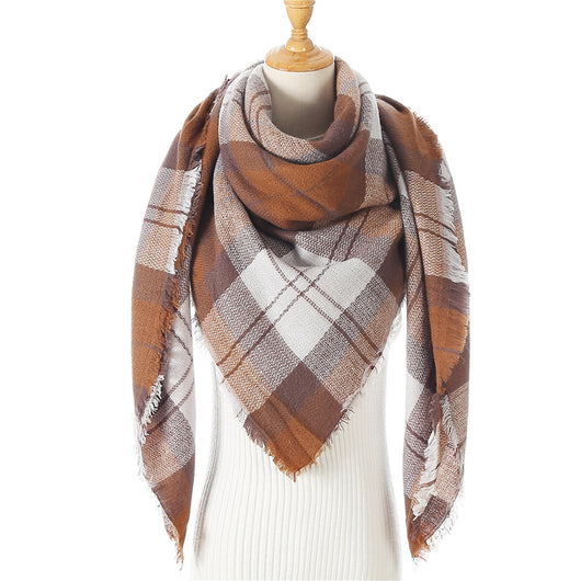 Bufanda de Cashmira Artificial Otoño Invierno Triangular Pareja Cuadros Cálida - Image 37
