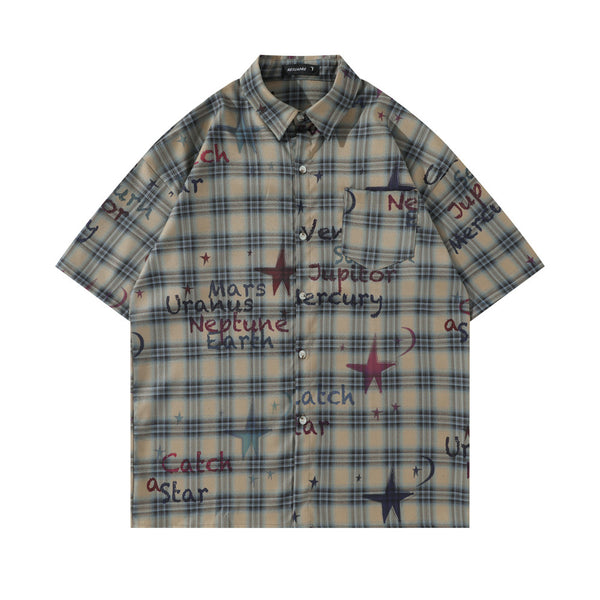 Camisa de Cuadros Manga Corta con Degradado para Hombre