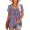 Camiseta Suelta Estampada Cuello Cuadrado Manga Corta para Mujer