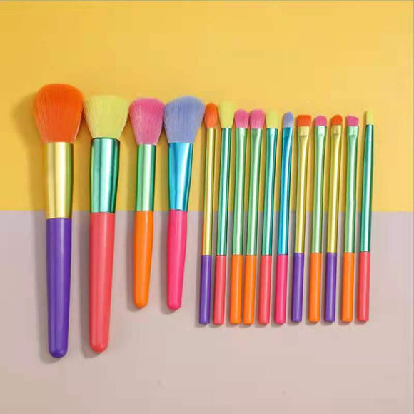 Set de 15 Brochas de Maquillaje Multicolor Profesional