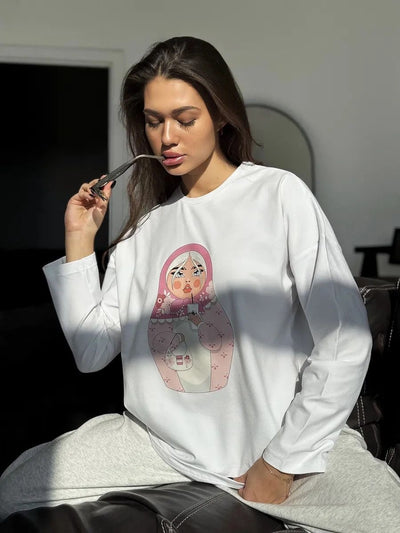 Blusa Suelta Estampada de Manga Larga para Mujer - Image 11