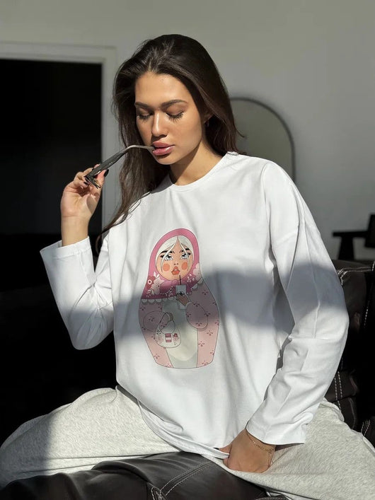 Blusa Suelta Estampada de Manga Larga para Mujer - Image 11