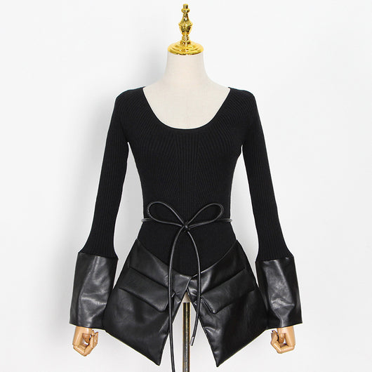 Suéter de Cuero con Costuras en Contraste para Mujer - Image 18