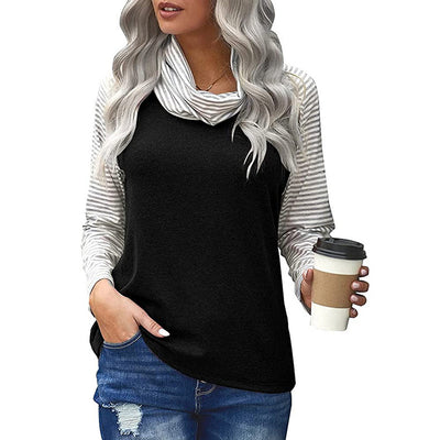 Blusa Mujer a Rayas con Cuello Alto y Mangas Largas - Image 12