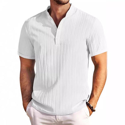Polo Casual de Verano para Hombre - Cuello Mao, Manga Corta, Diseño a Rayas - Image 9