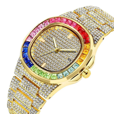 Reloj de Pulsera Cuadrado de Acero con Diamantes Incrustados y Calendario - Image 11