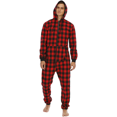 Pijama Enterizo de Franela a Cuadros con Capucha para Hombre - Image 12