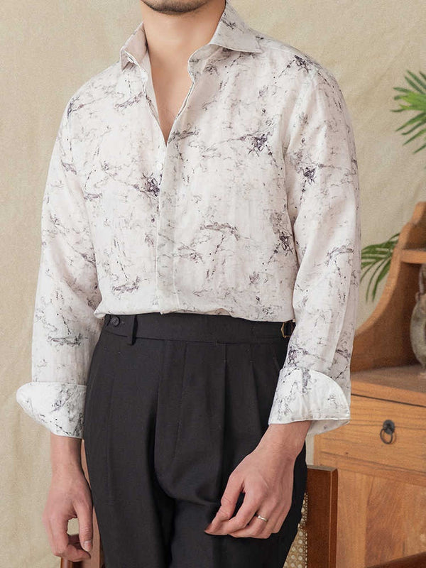 Camisa Casual de Manga Larga Transpirable con Estampado Retro