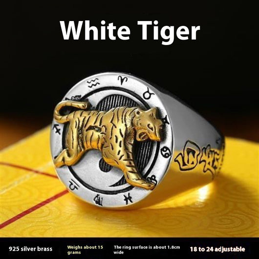 Anillo de Plata 990 Dragón Azul y Tigre Blanco - Diseño Retro Místico - Image 8