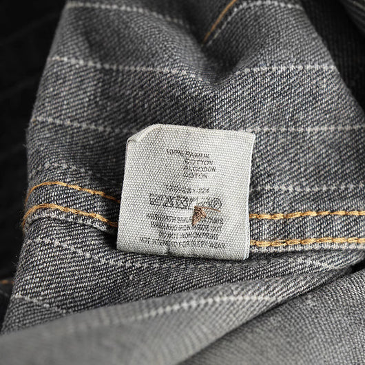 Camisa Denim Retro Británica a Rayas Negras y Grises para Hombre - Image 4