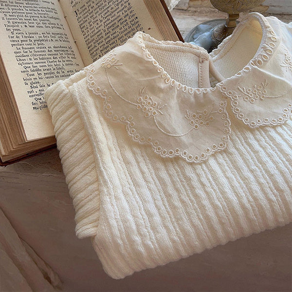 Blusa Infantil de Algodón Grueso con Cuello de Encaje - Image 6
