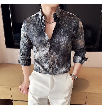 Camisa Tie-Dye Estampada Manga Larga Slim Fit para Hombre - Image 42
