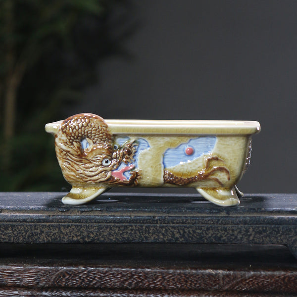 Maceta Rectangular de Cerámica Zisha con Flores Pintadas