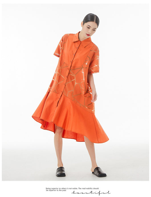 Vestido Camisero Retro Francés con Patrón Geométrico Transparente - Image 22