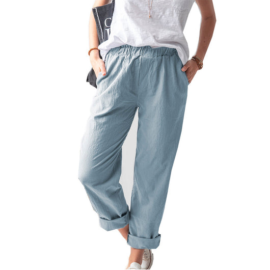 Pantalón Recto de Talle Alto Elástico en Colores Lisos - Image 18