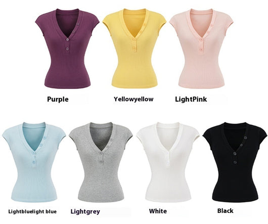 Playera Cuello V Ajustada de Manga Corta - Diseño Moderno y Favorecedor - Image 45