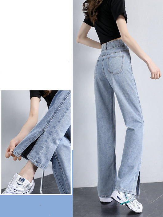 Jeans de Cintura Alta Slim Recto y Pierna Ancha para Mujer - Comodidad Versátil - Image 4