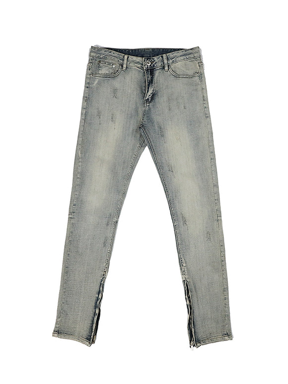 Jeans Slim Fit Desgastados con Efecto Vintage Amarillento