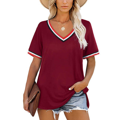 Camiseta Rayas V Cuello Corte Europeo Americano - Image 12