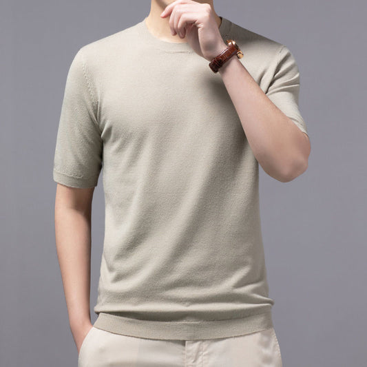 Camiseta Básica de Punto Cuello Redondo Manga Corta para Hombre