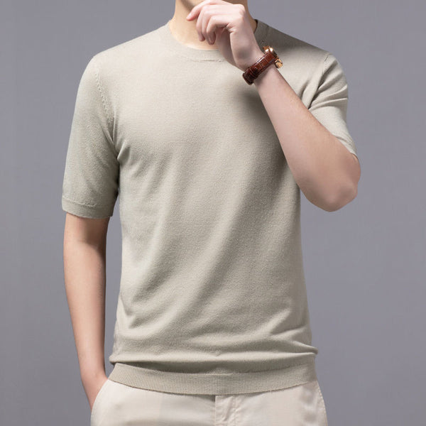 Camiseta Básica de Punto Cuello Redondo Manga Corta para Hombre