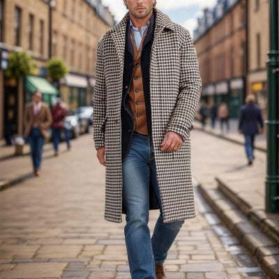 Abrigo de Lana Houndstooth Acolchado para Hombre - Image 8