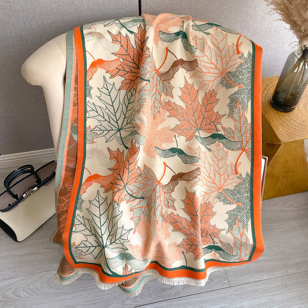 Elegante Pashmina Artificial para Mujer con Estampado de Hojas de Arce