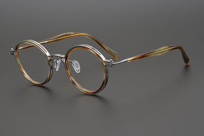 Lentes Retro de Titanio Puro Montura Redonda Carey para Miopía - Image 14