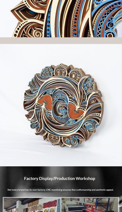 Arte Decorativo Pared Peces Dobles Tallado Madera Redondo Retro - Image 6