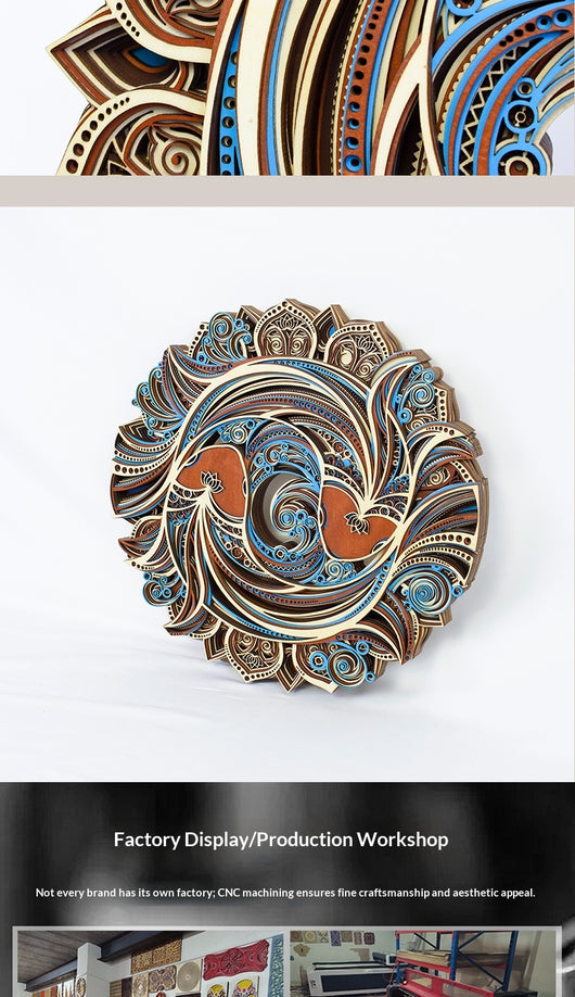 Arte Decorativo Pared Peces Dobles Tallado Madera Redondo Retro - Image 6
