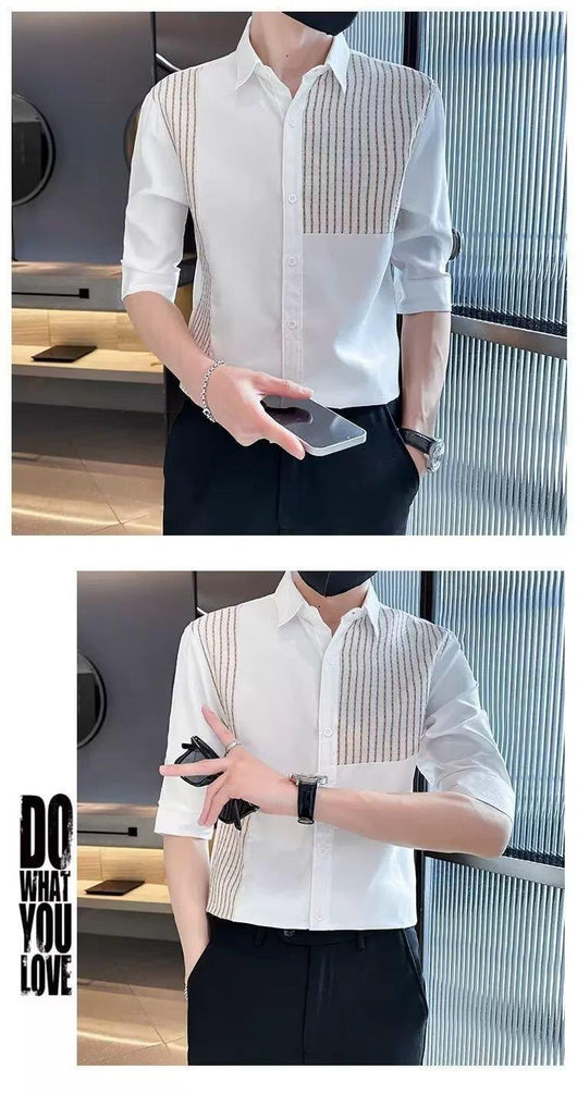 Camisa Casual Slim Fit con Parches y Rayas para Hombre - Image 9