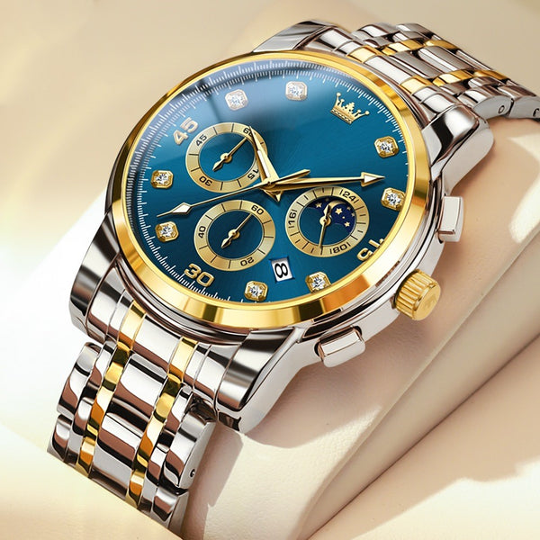Reloj de Cuarzo Multifuncional para Hombre en Acero Inoxidable
