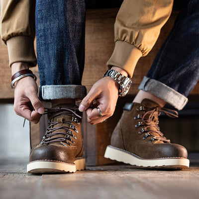 Botas de Montaña Retro Caña Alta en Cuero para Hombre - Image 9