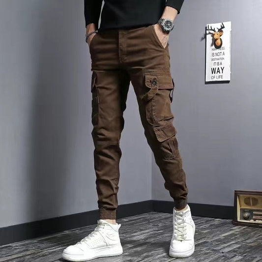 Pantalones de Trabajo Slim Fit Café con Elástico para Hombre
