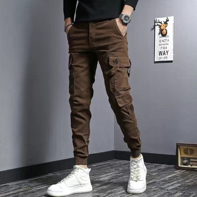 Pantalones de Trabajo Slim Fit Café con Elástico para Hombre