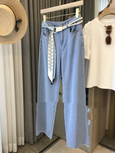 Pantalones Denim Tencel de Cintura Alta y Pierna Ancha
