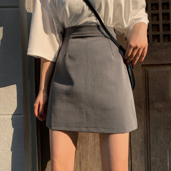 Falda Gris Cintura Alta Corte A Slim