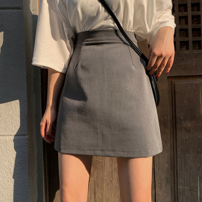 Falda Gris Cintura Alta Corte A Slim - Image 2