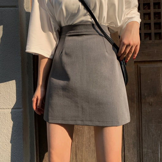 Falda Gris Cintura Alta Corte A Slim - Image 2