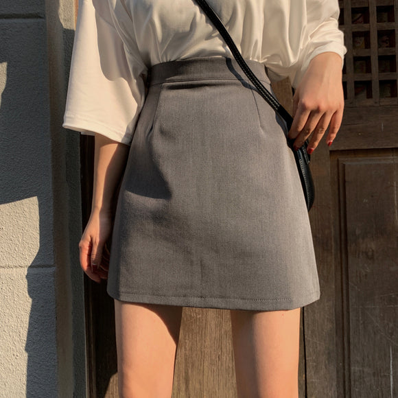 Falda Gris Cintura Alta Corte A Slim