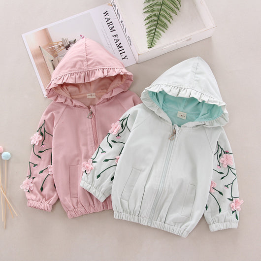 Abrigo Impermeable Holgado con Capucha y Estampado Floral