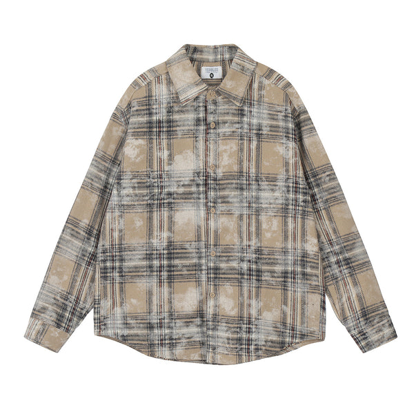 Camisa Cuadros Estilo Retro Americano con Estampado Vintage