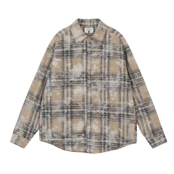 Camisa Cuadros Estilo Retro Americano con Estampado Vintage