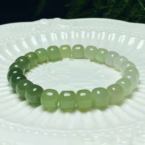 Pulsera de Jade Hetian Natural con Degradado de Agua Cristalina