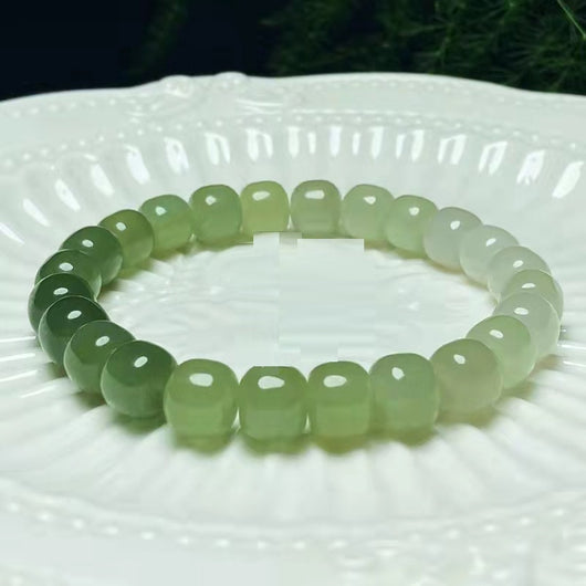 Pulsera de Jade Hetian Natural con Degradado de Agua Cristalina