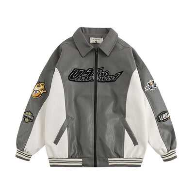 Chaqueta Universitaria Retro PU Bordada Suelta para Hombre - Image 8