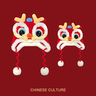 Gorro Tejido Año del Dragón Rojo - Diseño Cabeza de Tigre para Bebé - Image 4