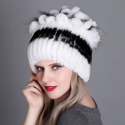 Gorro Tejido de Piel de Conejo Rex para Mujer - Image 36