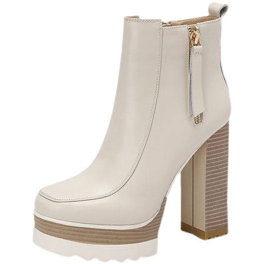 Botas Tobilleras de Cuero con Plataforma y Tacón Grueso - Image 4